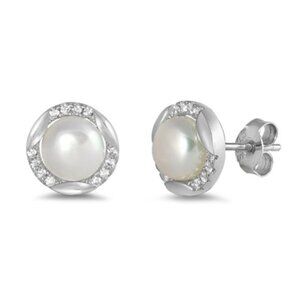 Silver CZ  Pearl Earrings